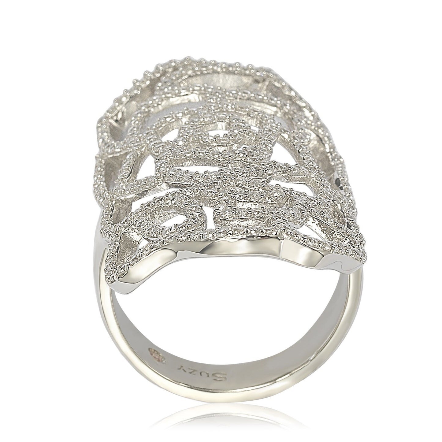 Suzy Levian Sterling Silver White Cubic Zirconia Knuckle Flower Ring