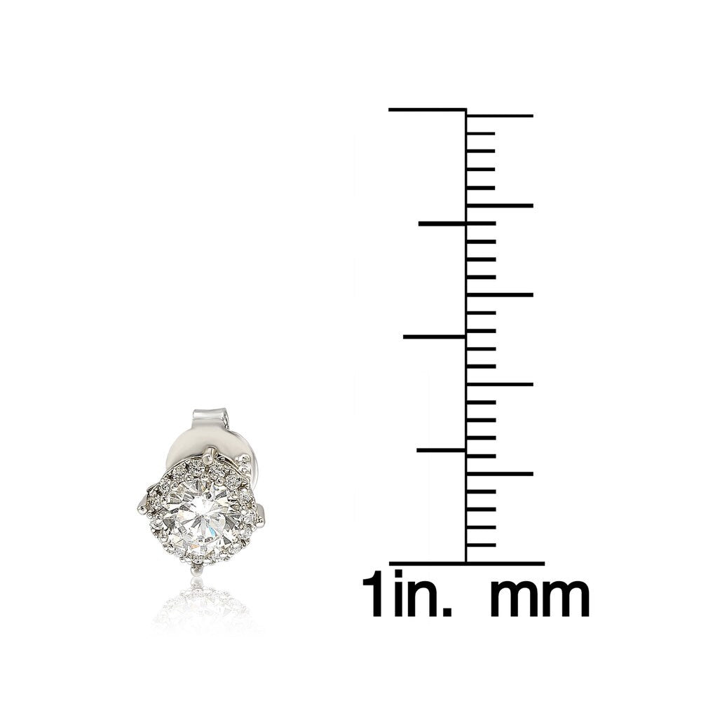 Suzy Levian Sterling Silver White Cubic Zirconia Round Stud Earrings