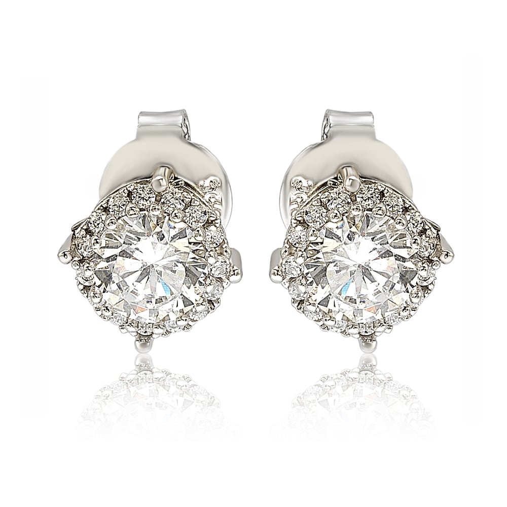 Suzy Levian Sterling Silver White Cubic Zirconia Round Stud Earrings