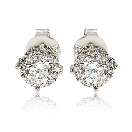 Suzy Levian Sterling Silver White Cubic Zirconia Round Stud Earrings