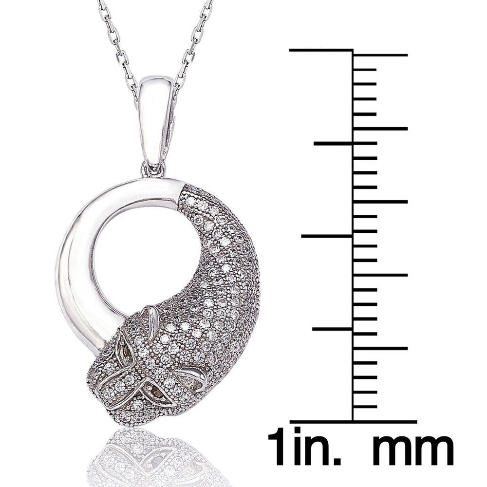 Suzy Levian Sterling Silver White Cubic Zirconia Tiger Pendant Necklace