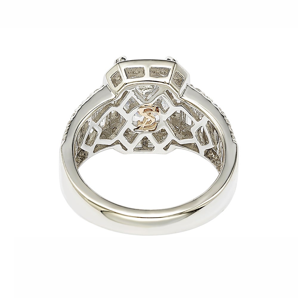 Suzy Levian Sterling Silver White Emerald-Cut Cubic Zirconia Engagement Ring