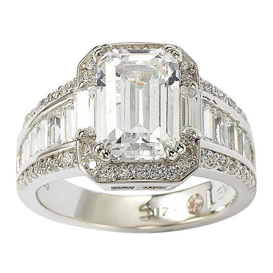 Suzy Levian Sterling Silver White Emerald-Cut Cubic Zirconia Engagement Ring