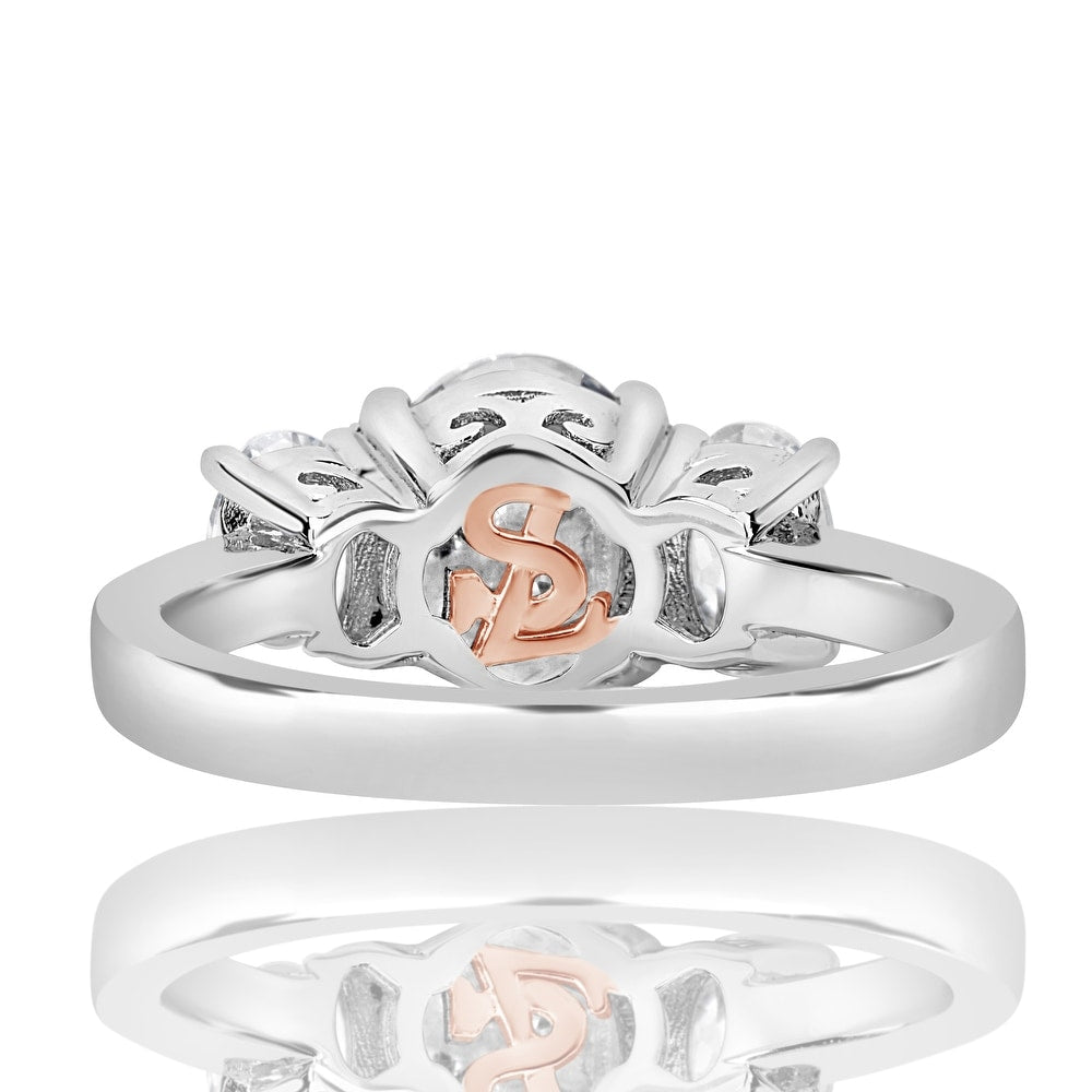 Suzy Levian Sterling Silver White Oval Cut Cubic Zirconia 3-Stone Engagement Ring