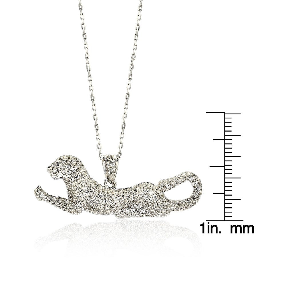 Suzy Levian Sterling Silver White Sapphire and Diamond Accent Prowling Tiger Pendant