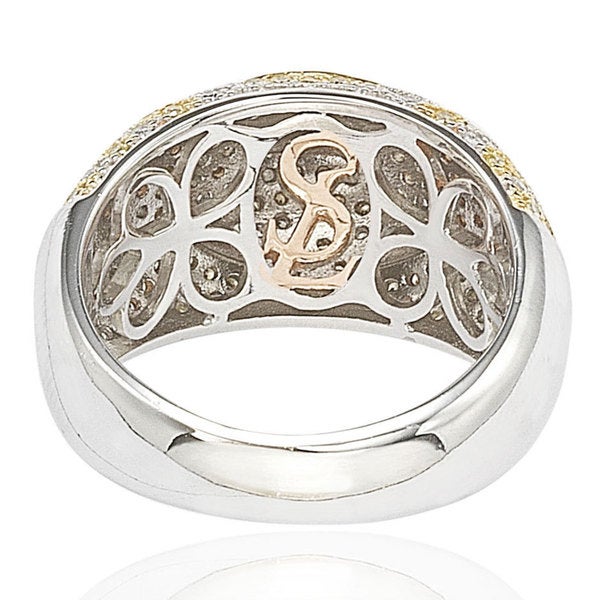 Suzy Levian Sterling Silver White & Yellow Circle Cubic Zirconia Ring