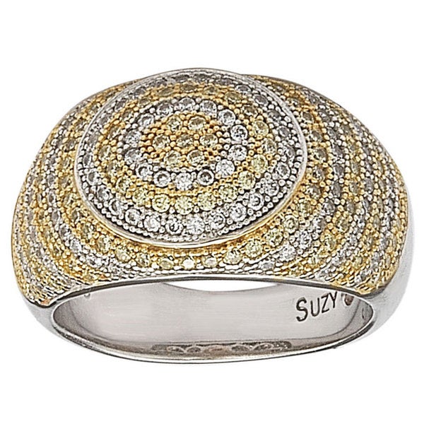 Suzy Levian Sterling Silver White & Yellow Circle Cubic Zirconia Ring