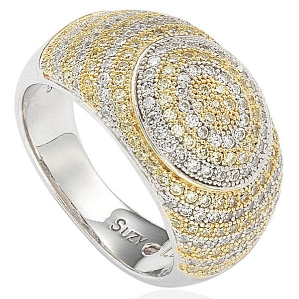 Suzy Levian Sterling Silver White & Yellow Circle Cubic Zirconia Ring