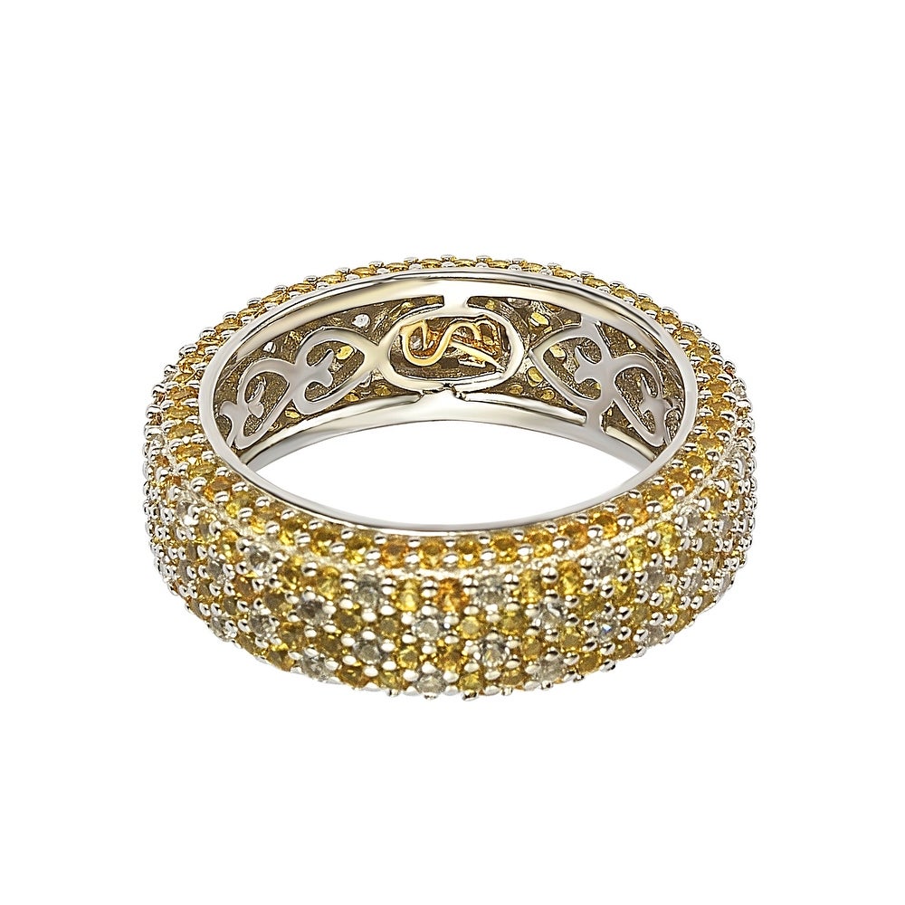 Suzy Levian Sterling Silver Yellow Sapphire and Diamond Accent Eternity Pave Ring