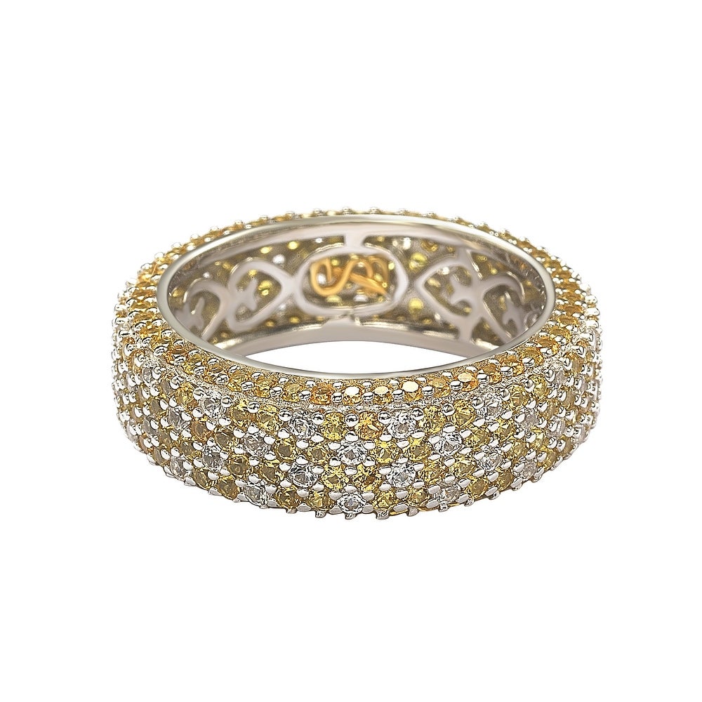 Suzy Levian Sterling Silver Yellow Sapphire and Diamond Accent Eternity Pave Ring