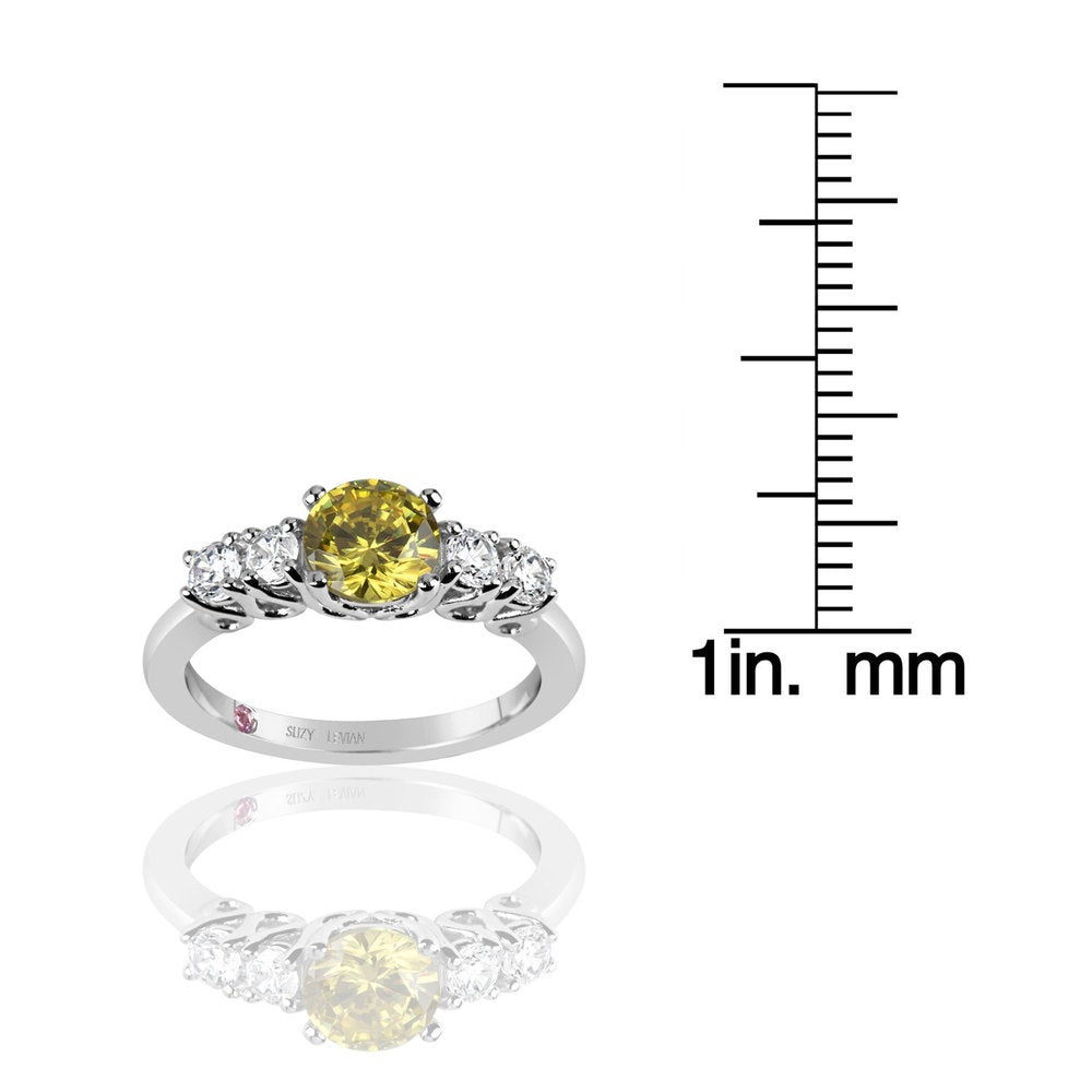 Suzy Levian Sterling Silver Yellow & White Cubic Zirconia 5 Stone Engagement Ring