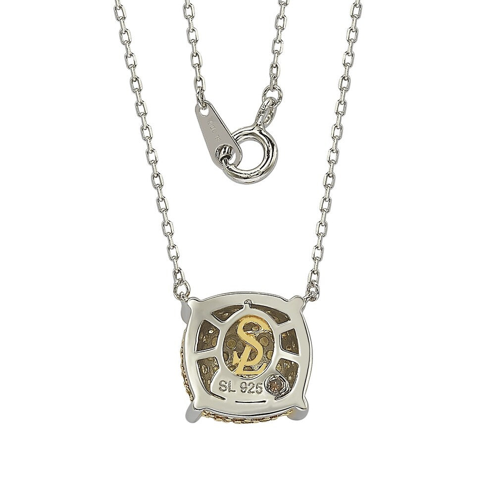 Suzy Levian Sterling Silver Yellow & Diamond Accent Pave Cluster Necklace