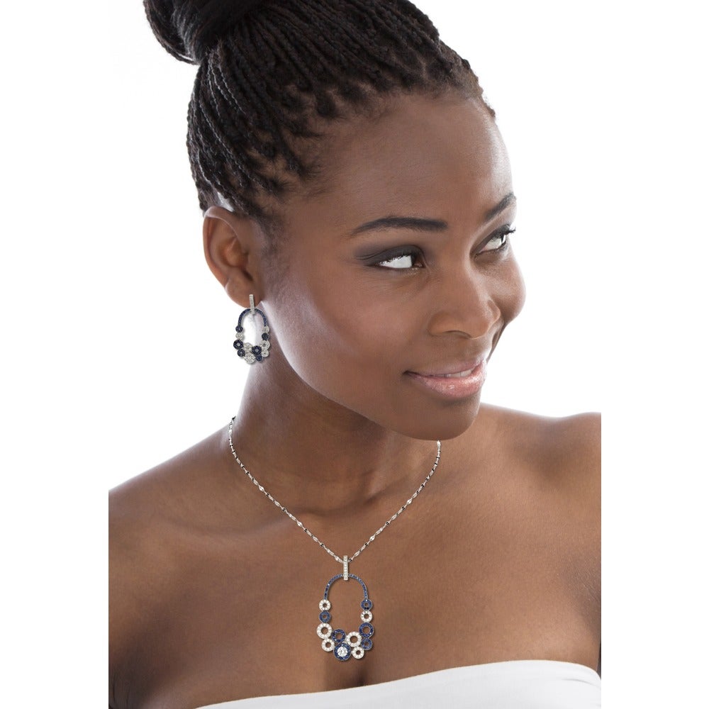 Suzy Levian Sterling Silver and 18k Gold Sapphire and Diamond Multi-circle Earrings