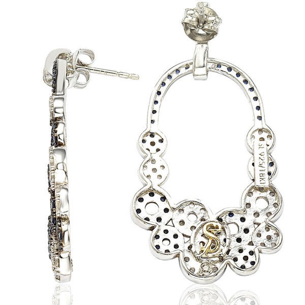 Suzy Levian Sterling Silver and 18k Gold Sapphire and Diamond Multi-circle Earrings