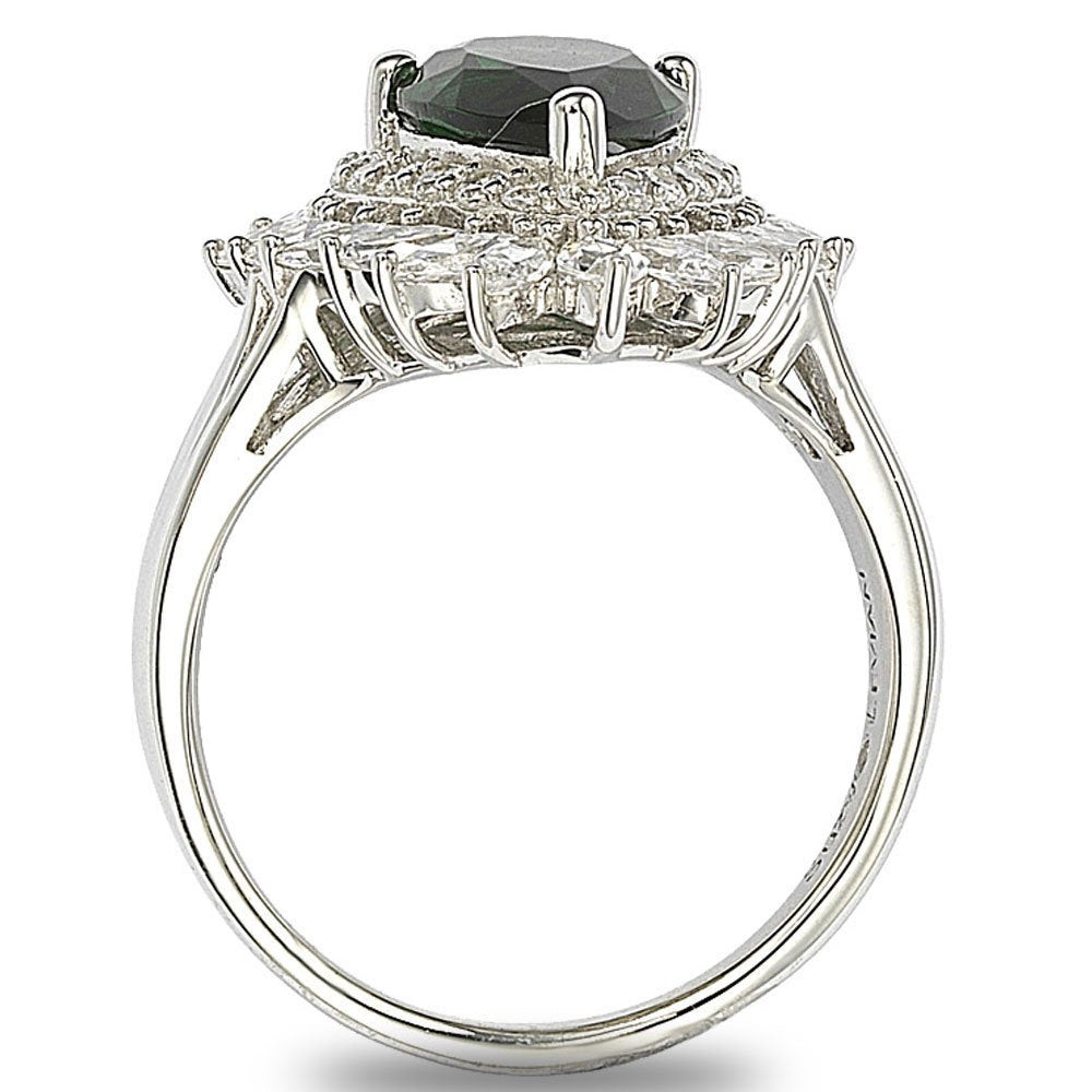 Suzy Levian Sterling Silver and 18k Gold Simulated Emerald Ring
