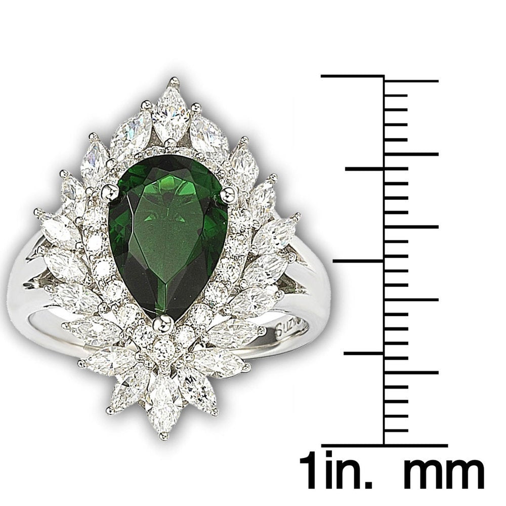 Suzy Levian Sterling Silver and 18k Gold Simulated Emerald Ring