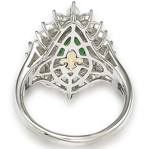 Suzy Levian Sterling Silver and 18k Gold Simulated Emerald Ring