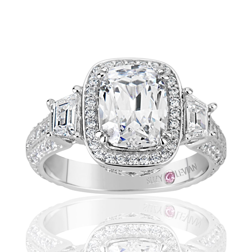 Suzy Levian Sterling White Elongated Cushion Cut Cubic Zirconia Bridal Ring