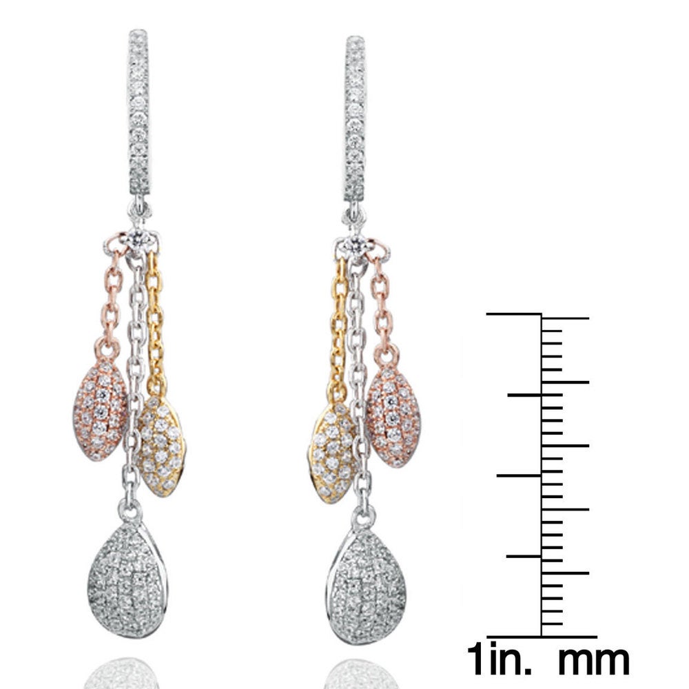 Suzy Levian Tri-Tone Sterling Silver White Cubic Zirconia Dangle Earrings