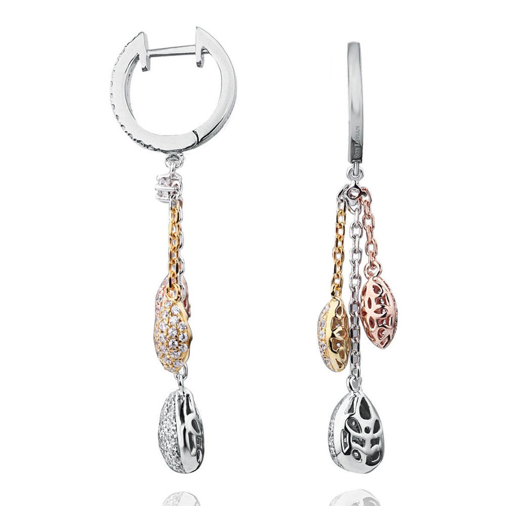 Suzy Levian Tri-Tone Sterling Silver White Cubic Zirconia Dangle Earrings