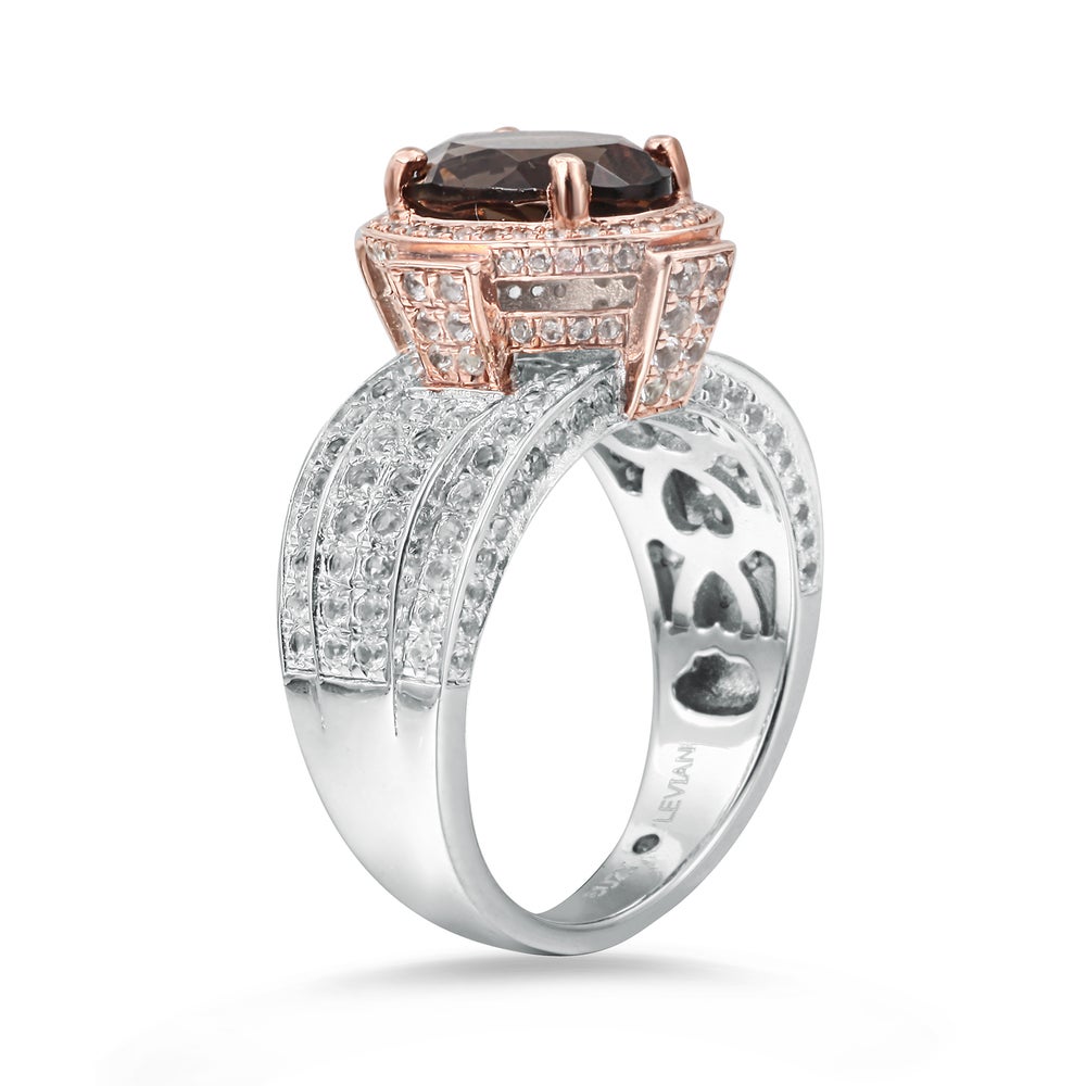 Suzy Levian Two-Tone Sterling Silver 4.65 cttw Smoky Quartz Ring