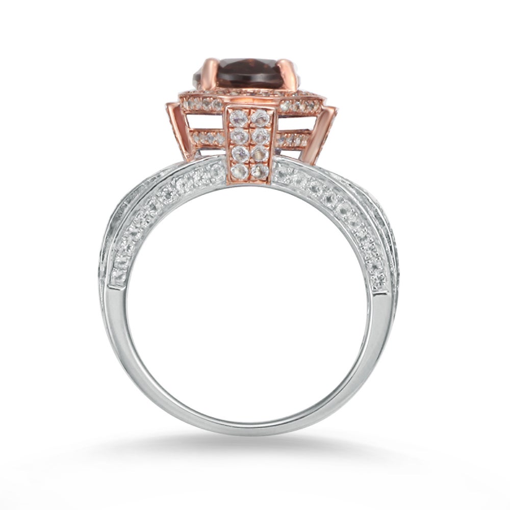 Suzy Levian Two-Tone Sterling Silver 4.65 cttw Smoky Quartz Ring