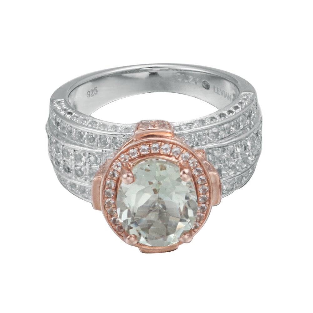 Suzy Levian Two-Tone Sterling Silver 4.73 cttw Green Amethyst Ring
