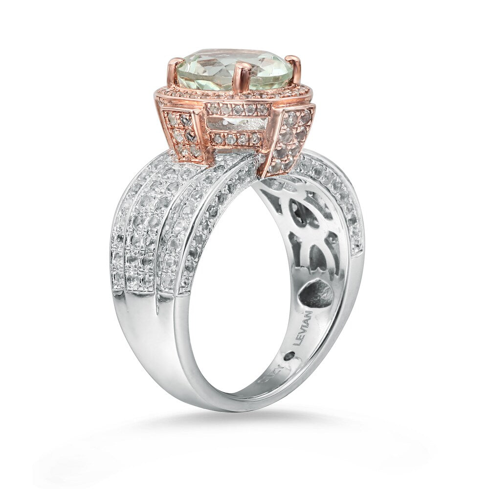 Suzy Levian Two-Tone Sterling Silver 4.73 cttw Green Amethyst Ring