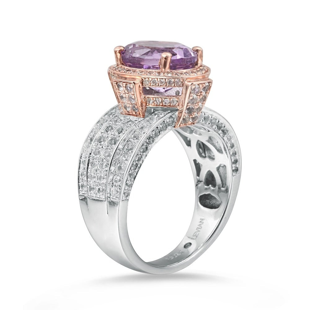 Suzy Levian Two-Tone Sterling Silver 4.9 cttw Purple Amethyst Ring