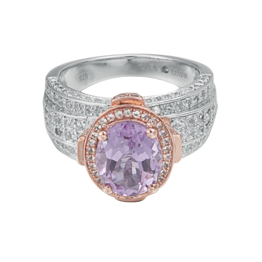 Suzy Levian Two-Tone Sterling Silver 4.9 cttw Purple Amethyst Ring