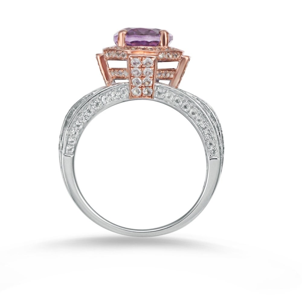 Suzy Levian Two-Tone Sterling Silver 4.9 cttw Purple Amethyst Ring