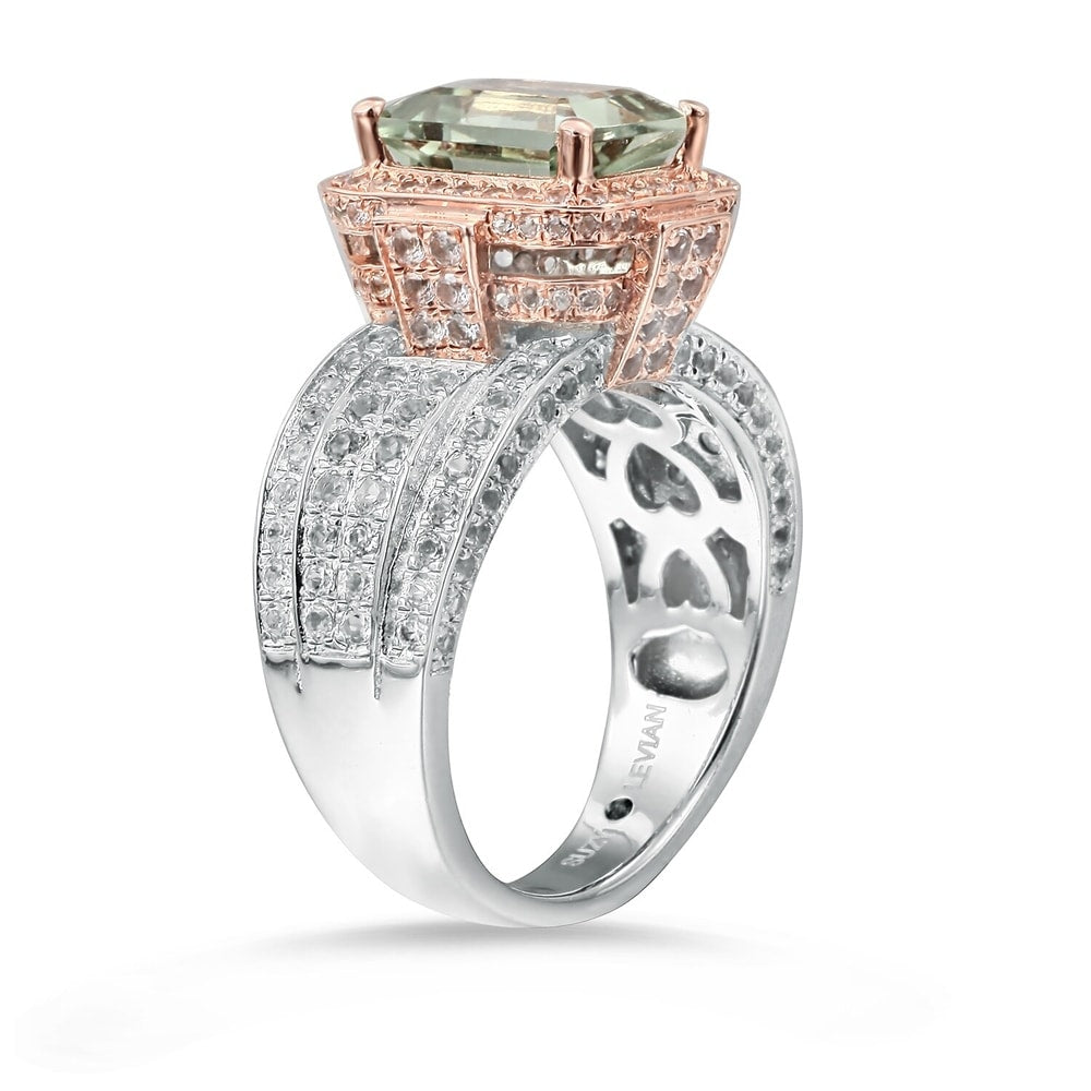 Suzy Levian Two-Tone Sterling Silver 5.18 cttw Green Amethyst Ring