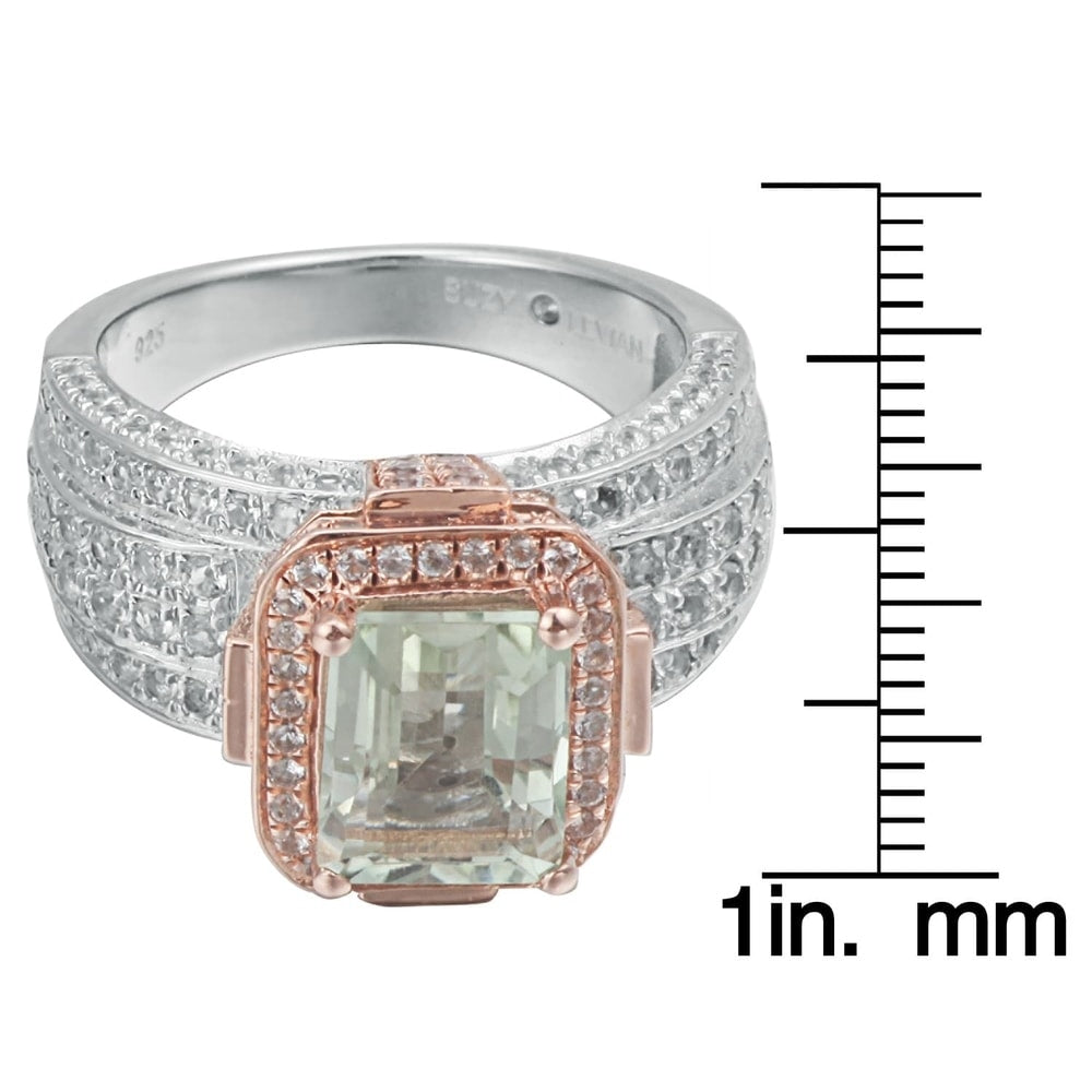 Suzy Levian Two-Tone Sterling Silver 5.18 cttw Green Amethyst Ring