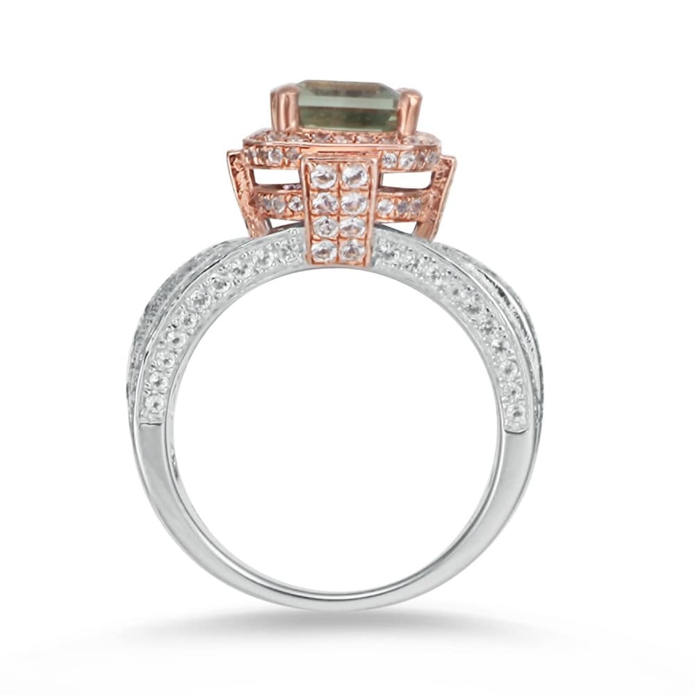 Suzy Levian Two-Tone Sterling Silver 5.18 cttw Green Amethyst Ring