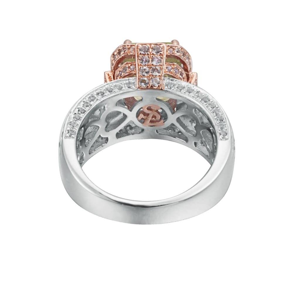 Suzy Levian Two-Tone Sterling Silver 5.18 cttw Green Amethyst Ring
