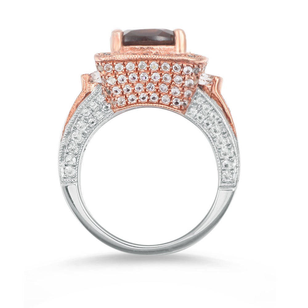 Suzy Levian Two-Tone Sterling Silver 5.48 cttw Cushion cut Smoky Quartz Ring - Brown