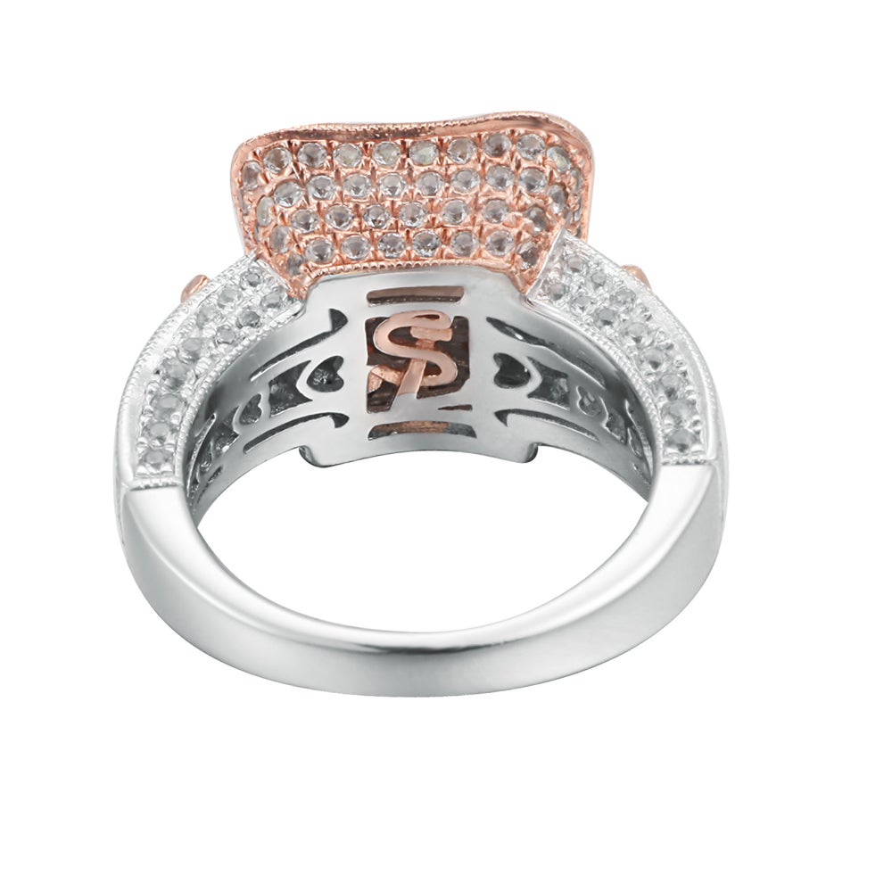 Suzy Levian Two-Tone Sterling Silver 5.48 cttw Cushion cut Smoky Quartz Ring - Brown