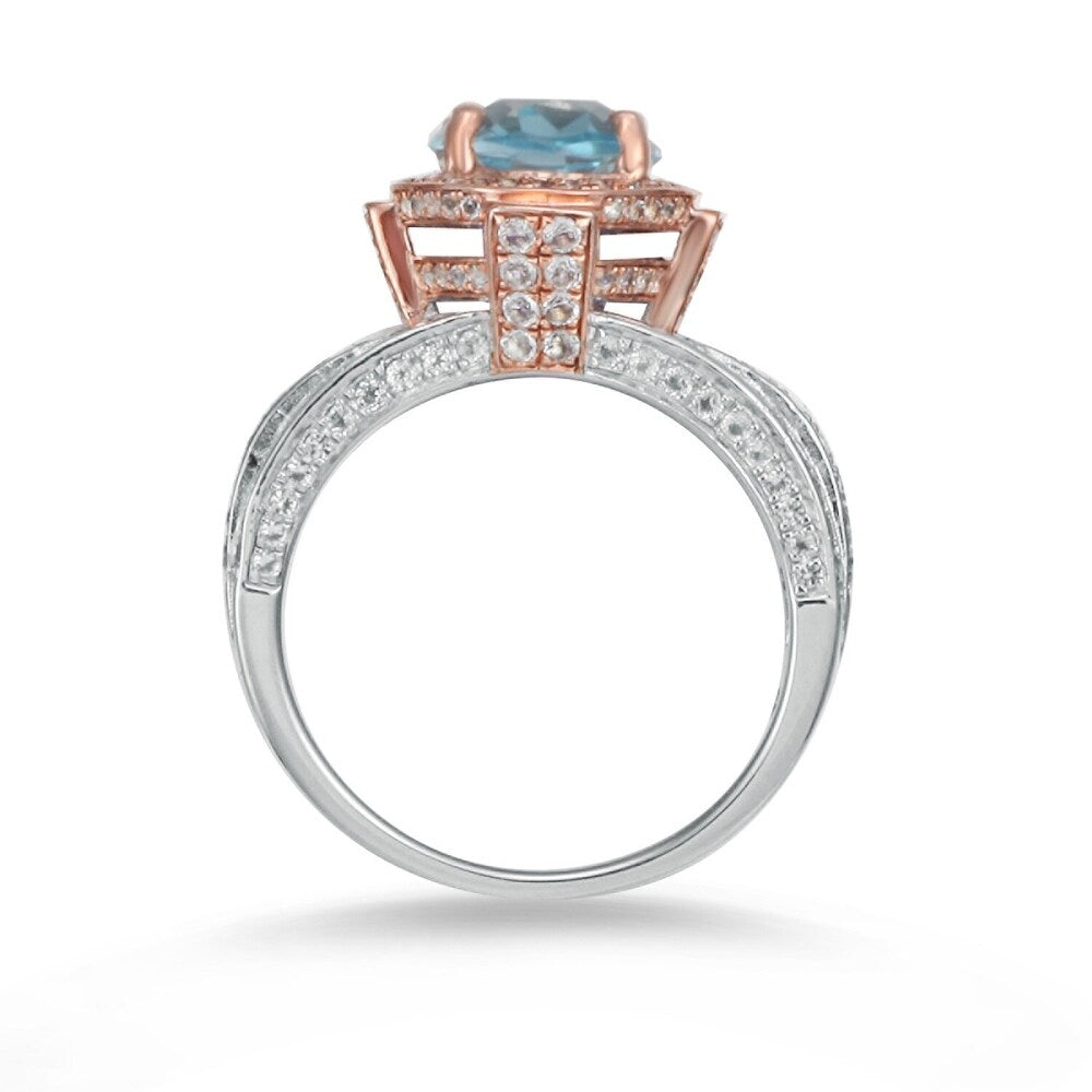 Suzy Levian Two- Tone Sterling Silver 5.56 TCW Blue Topaz Ring