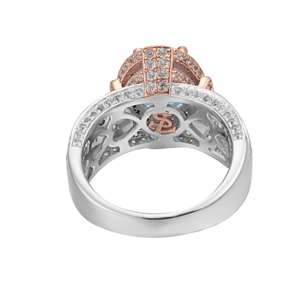 Suzy Levian Two- Tone Sterling Silver 5.56 TCW Blue Topaz Ring