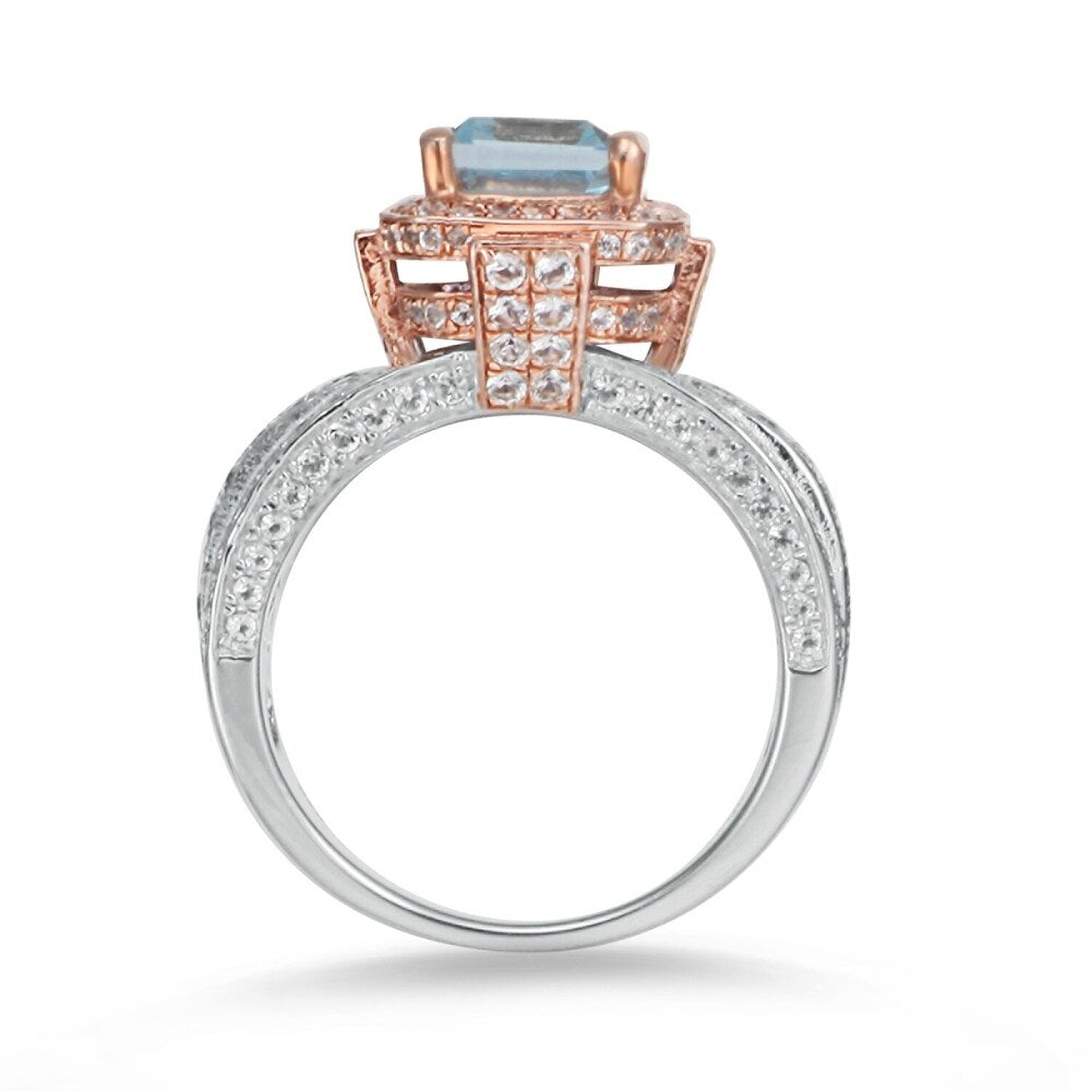 Suzy Levian Two-Tone Sterling Silver 5.83 TCW Blue Topaz Ring