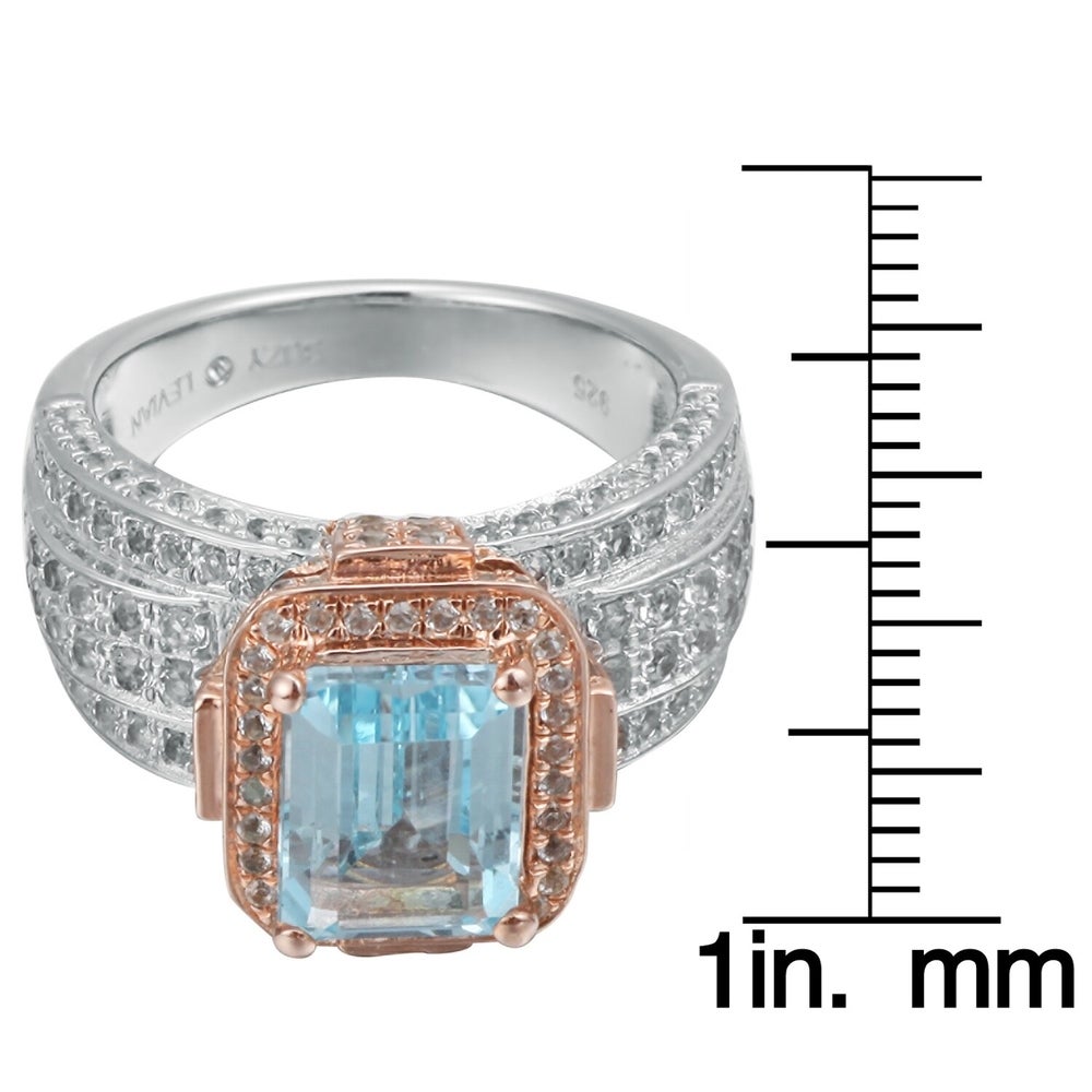 Suzy Levian Two-Tone Sterling Silver 5.83 TCW Blue Topaz Ring