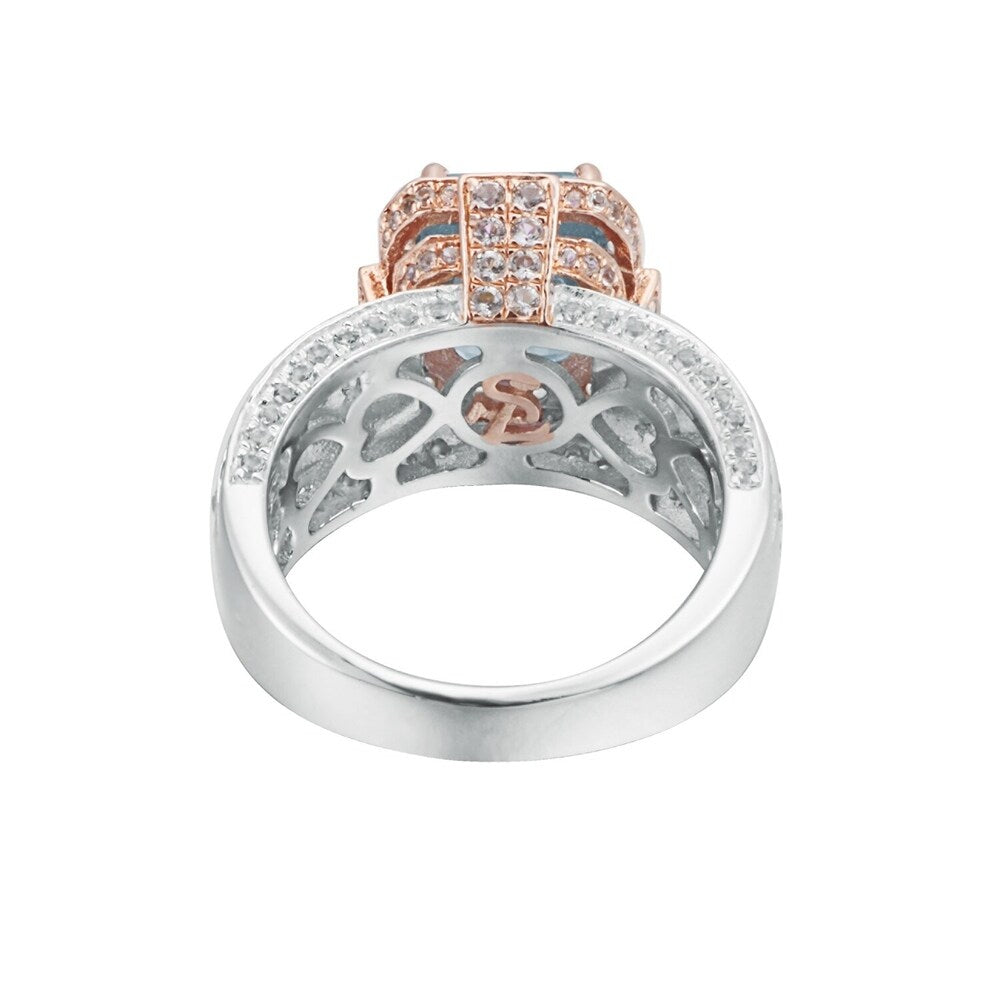 Suzy Levian Two-Tone Sterling Silver 5.83 TCW Blue Topaz Ring