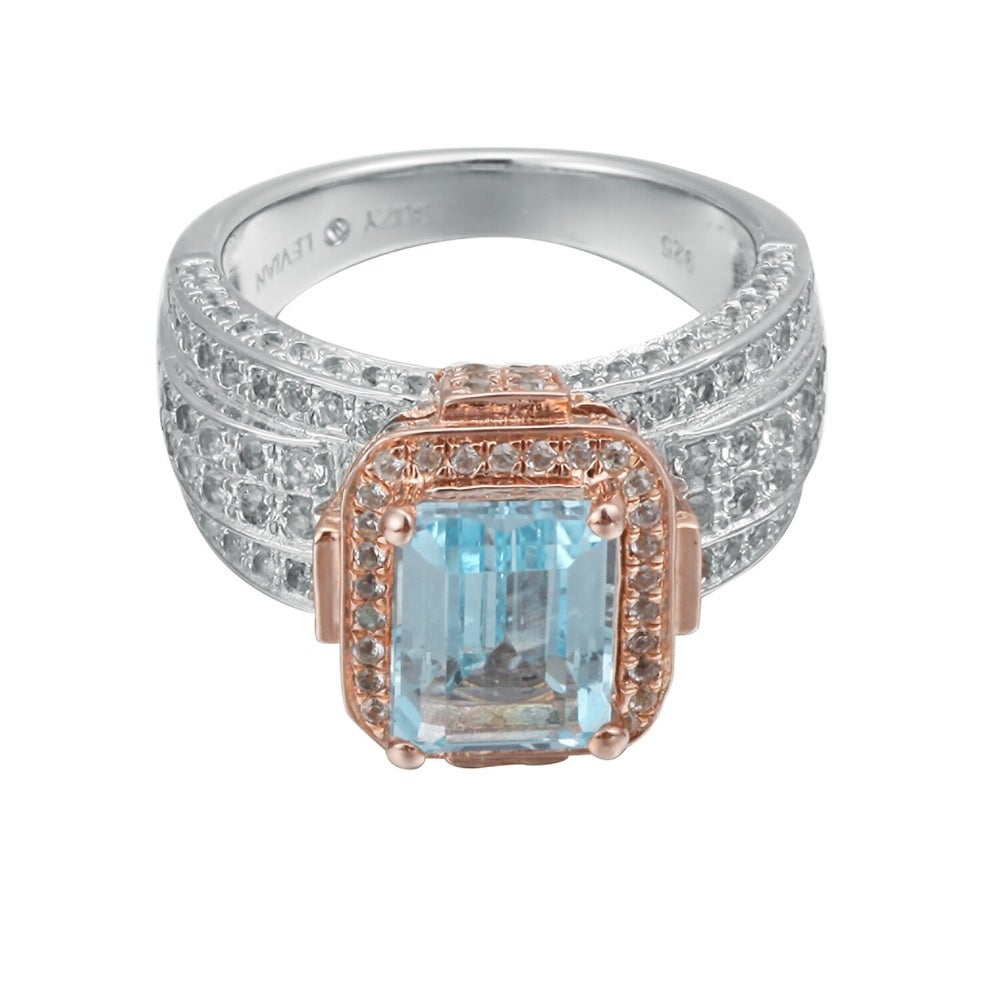 Suzy Levian Two-Tone Sterling Silver 5.83 TCW Blue Topaz Ring