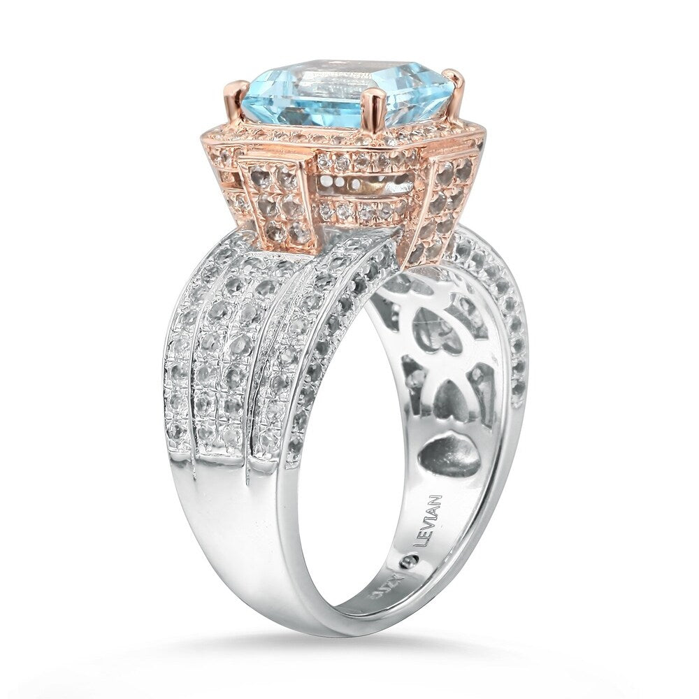 Suzy Levian Two-Tone Sterling Silver 5.83 TCW Blue Topaz Ring