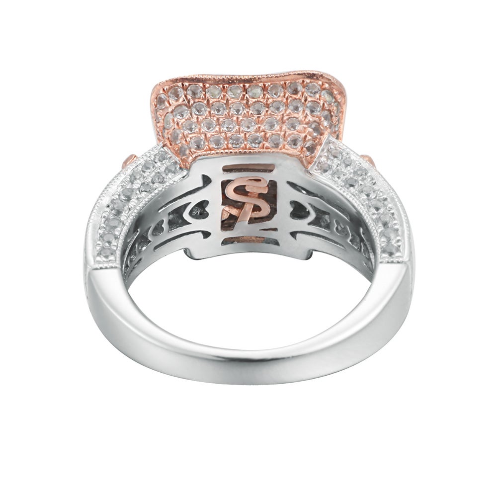 Suzy Levian Two-Tone Sterling Silver 5.88 TCW Cushion-Cut Green Amethyst Ring