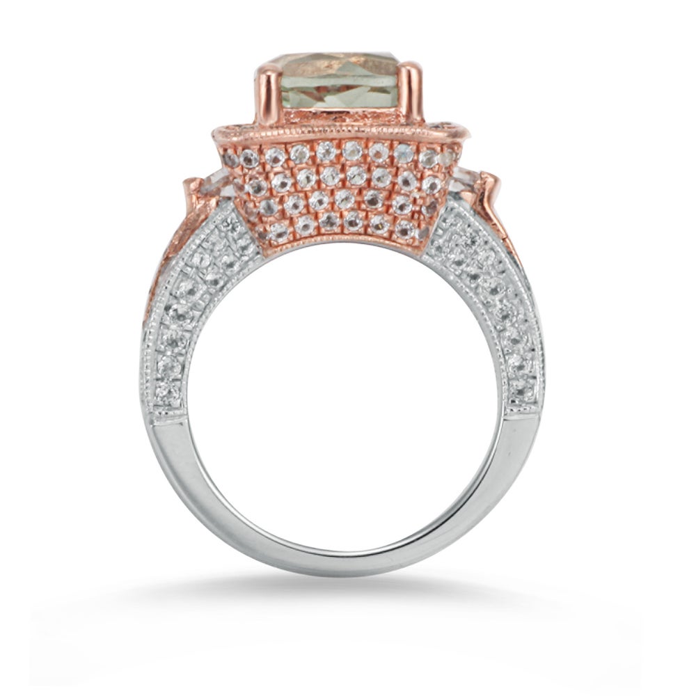 Suzy Levian Two-Tone Sterling Silver 5.88 TCW Cushion-Cut Green Amethyst Ring