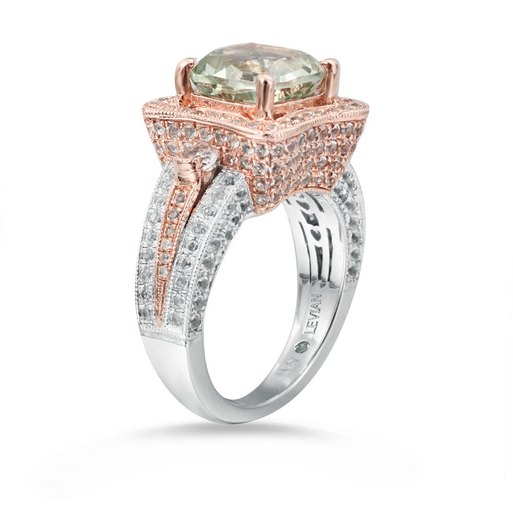 Suzy Levian Two-Tone Sterling Silver 5.88 TCW Cushion-Cut Green Amethyst Ring