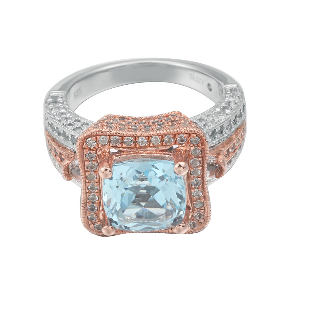 Suzy Levian Two-Tone Sterling Silver 7.02 TCW Blue Topaz Ring