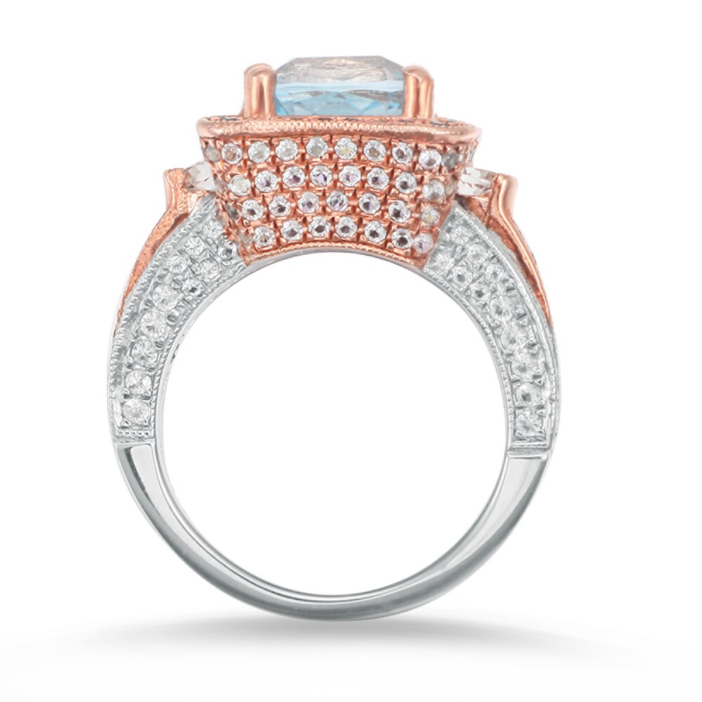 Suzy Levian Two-Tone Sterling Silver 7.02 TCW Blue Topaz Ring