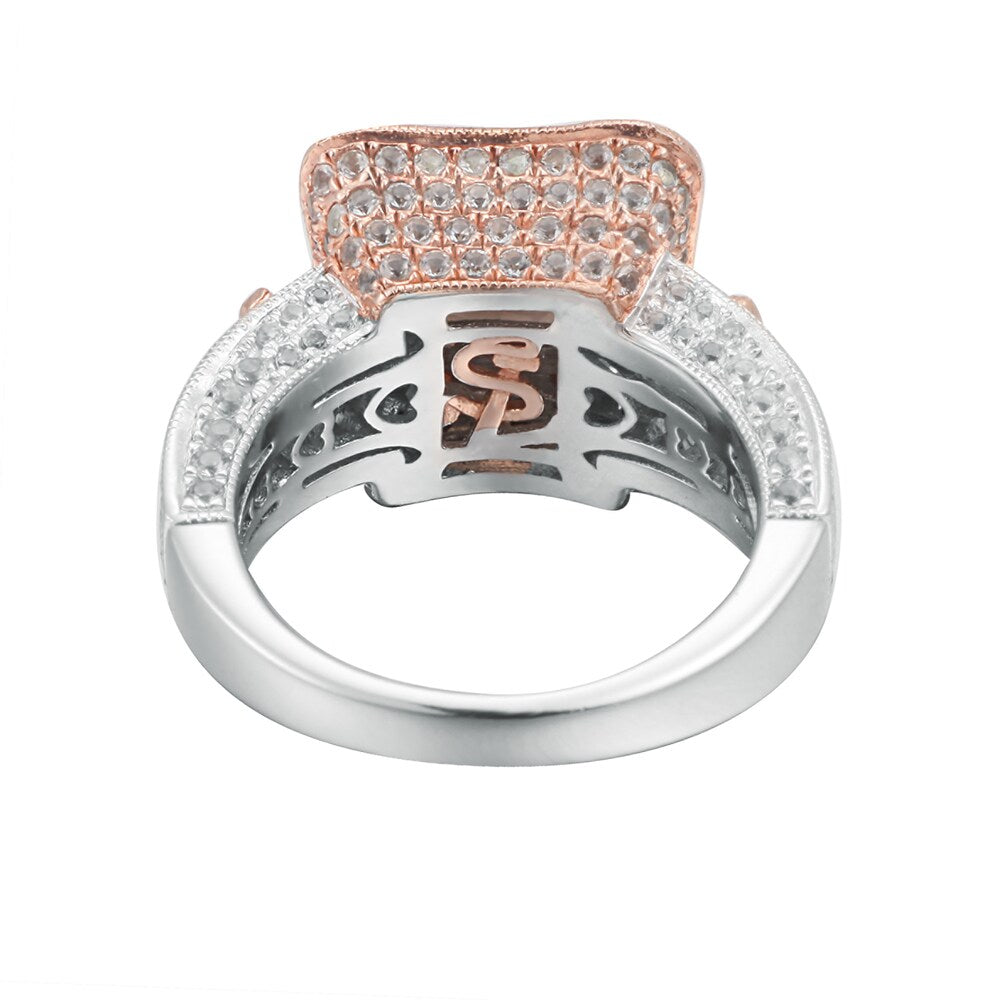 Suzy Levian Two-Tone Sterling Silver 7.02 TCW Blue Topaz Ring